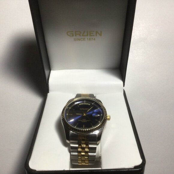 Gruen Vintage Silver Gold Tone President Style Watch 39 mm NOS - Picture 2 of 9